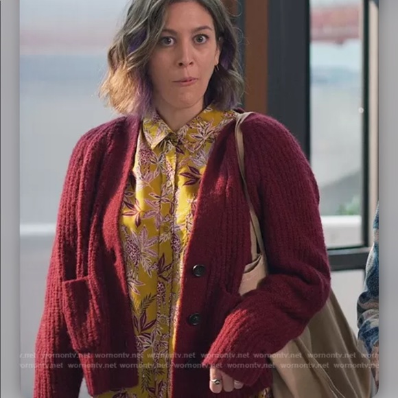 ALC A.L.C Cleveland Burgundy red knit button up v-neck cardigan sweater pockets - Picture 16 of 16